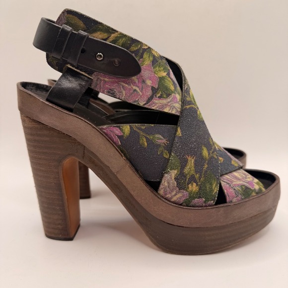rag & bone Shoes - Rag & Bone Sloane Floral Platform Sandals Block Heel Black Pink Size 37 US 7
